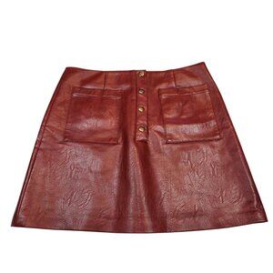 Women's Forever 21 Faux Leather Mini Skirt Red Size Large Pockets Snap Buttons